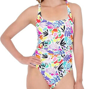 NWT Caribbean Joe Summer Garden Standard Shirred One Piece Swimsuit in Size 16